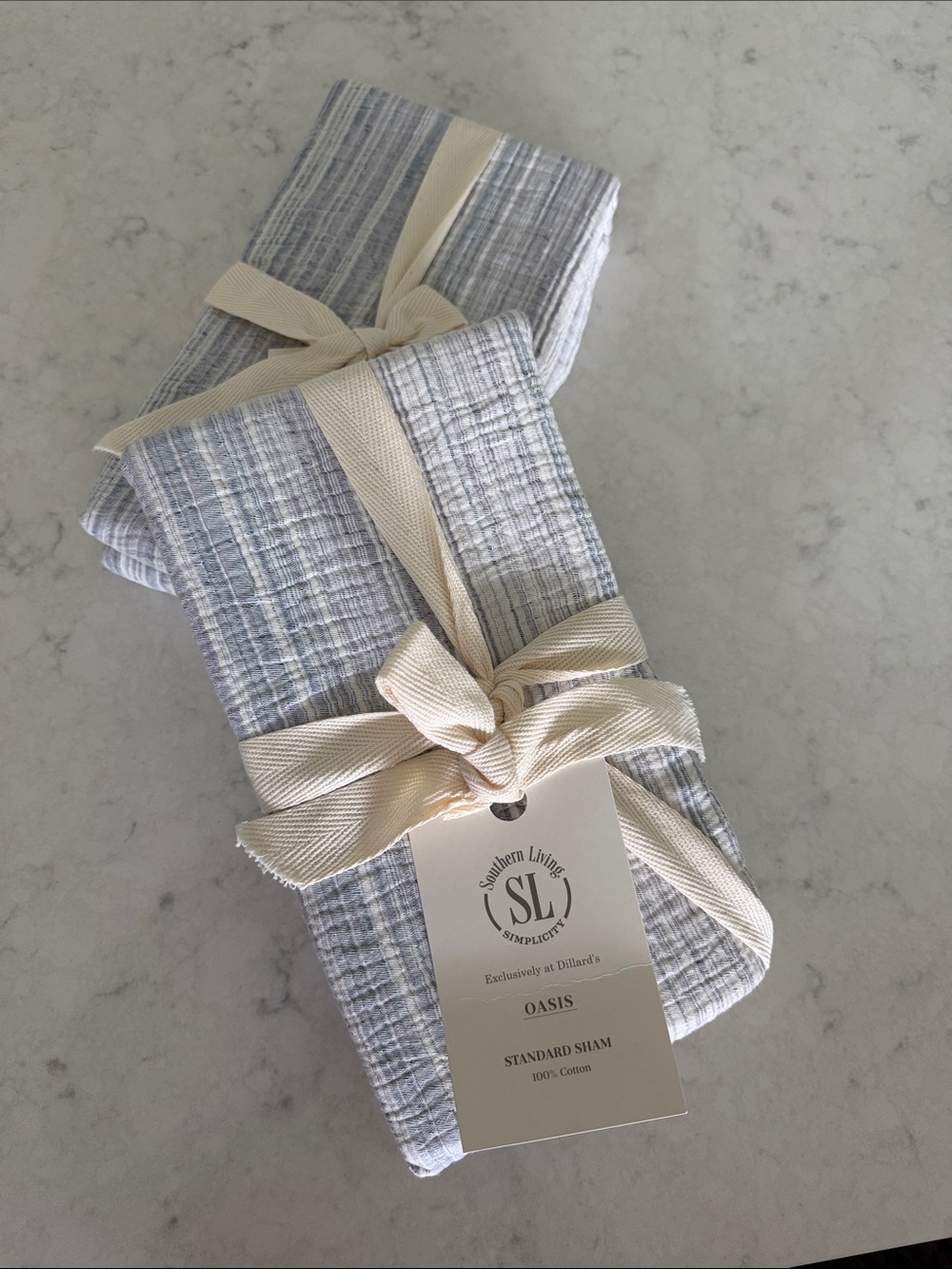 Southern Living Oasis Standard Shams (2) - Gray /Blue & Cream Stripe